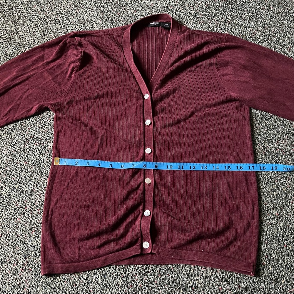 Maroon Burgundy Vintage 100% Silk Cardigan Ribbed Modest Long-Sleeve Sweater S - Picture 13 of 16